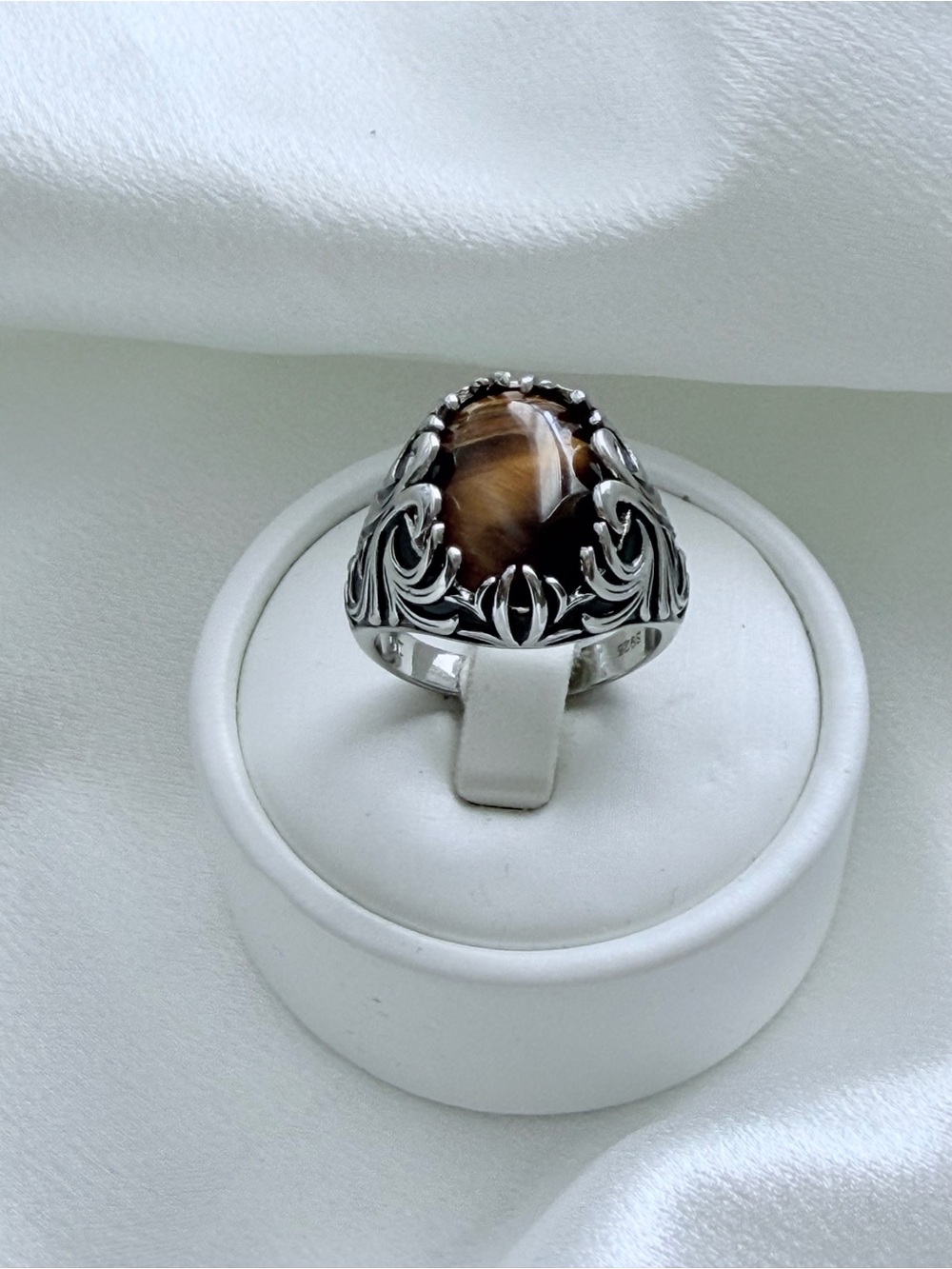 Tiger Eye Ring Size 10 Stamped S925 Unisex Statement Ring